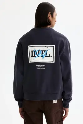 Sweat imprimé Loose Fit - Bleu foncé/INTL. 94 — photo 3