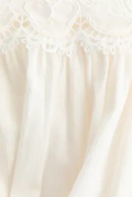 Robe avec détails brodés et bretelles à nouer - Crème — photo 5