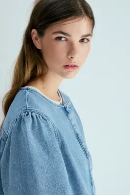 Veste à manches bouffantes en denim - Bleu denim clair — photo 3