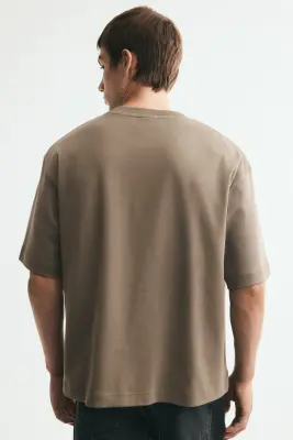 T-shirt Relaxed Fit en interlock - Taupe foncé — photo 2