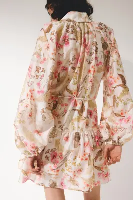 Robe tunique courte - Crème/fleuri — photo 4