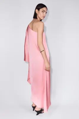 Robe caftan asymétrique en satin - Rose — photo 4