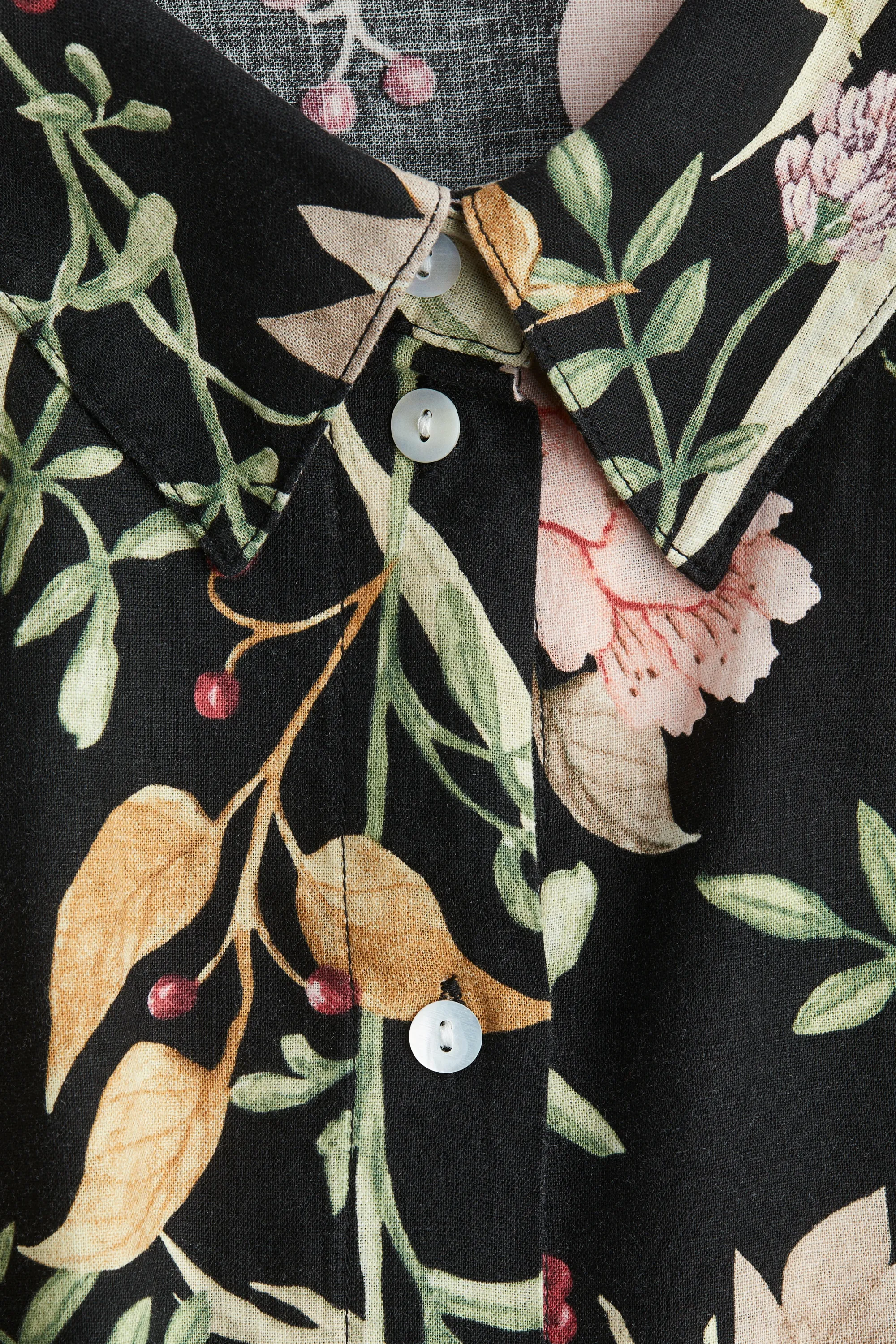 Chemise en lin mélangé - Noir/fleuri