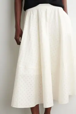 JUPE MIDI À POIS EN JACQUARD DE COTON - BLANC / POIS — photo 1