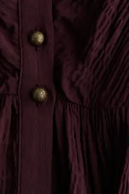 Blouse péplum en tissu texturé - Rouge prune foncé — photo 4