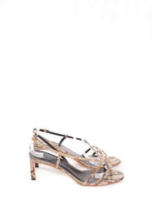 Sandales à petit talon en python beige et marron Prix boutique 700€ Taille 38,5