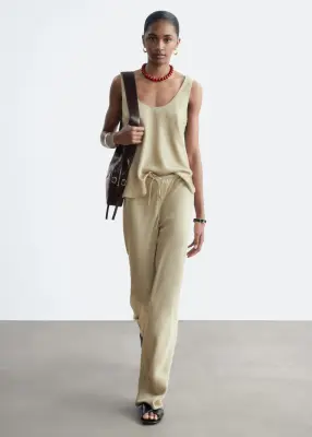 Pantalon en satin à enfiler - Beige — photo 2
