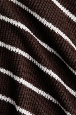 Top en maille côtelée avec foulard - Marron foncé/rayé — photo 5