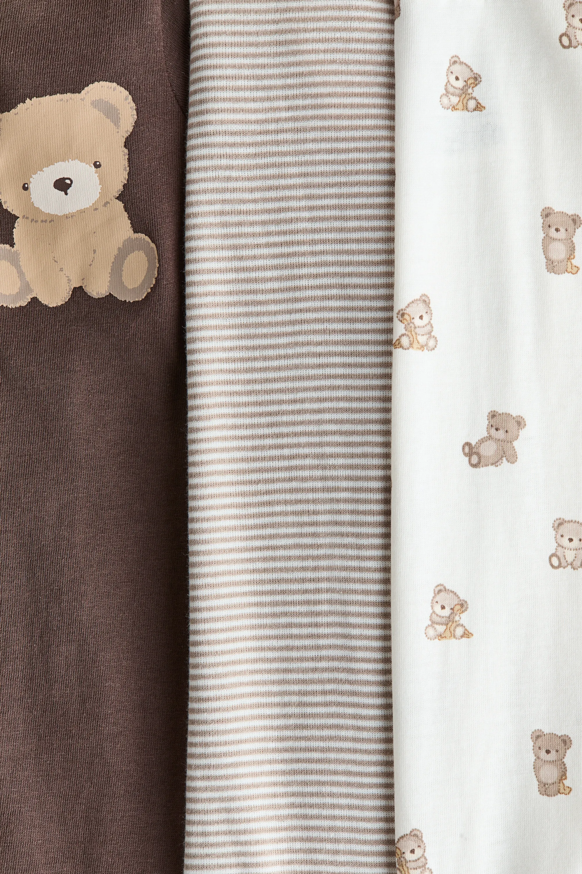 Lot de 3 pyjamas zippés en coton - Marron/nounours