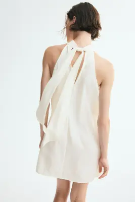 Robe avec détail noué et base en pointes - Crème — photo 3