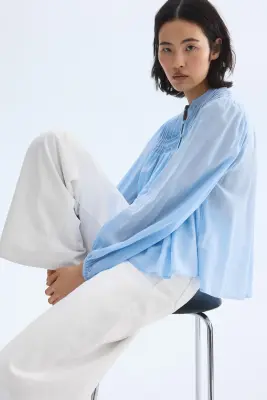 Blouse à plis nervure - Bleu clair — photo 2