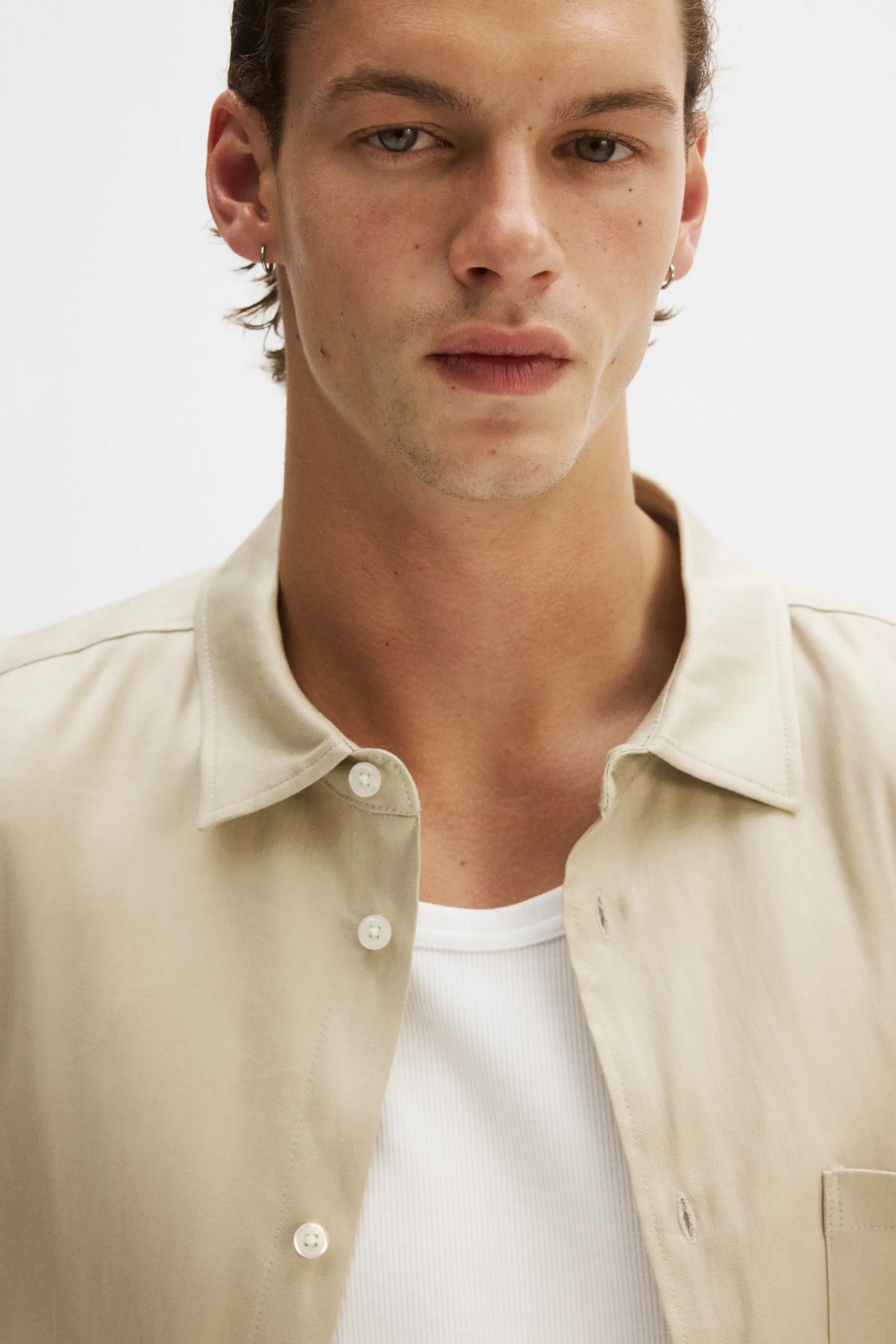 Chemise Easy-care Regular Fit en lin mélangé - Beige