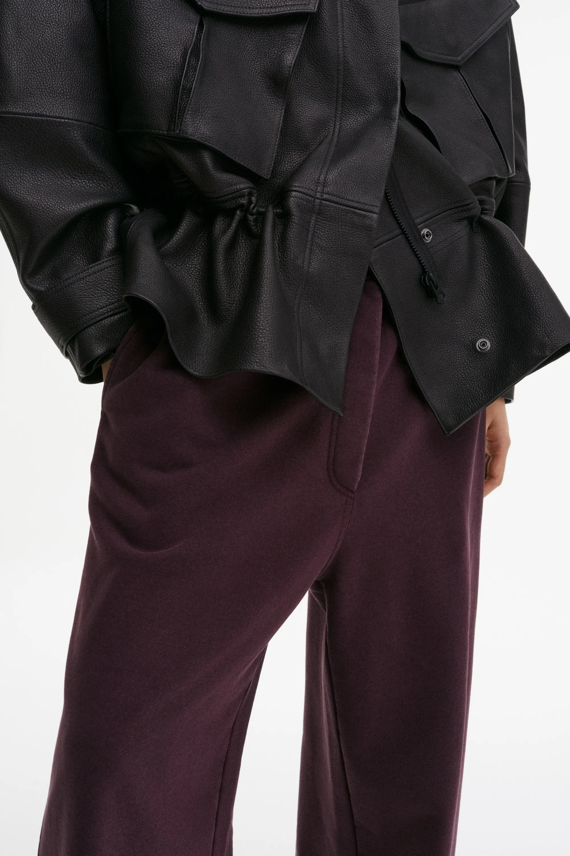 Pantalon jogger à jambes larges en coton - Violet prune foncé