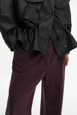 Pantalon jogger à jambes larges en coton - Violet prune foncé — photo 1