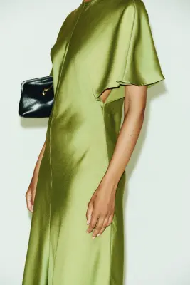 Robe midi en satin - Olive green — photo 2