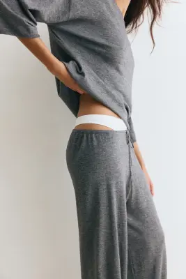 Pull à encolure en V en laine mélangée - Gris foncé chiné — photo 3