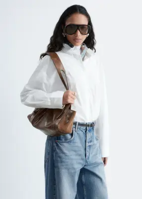Chemise longue en coton à col montant - Blanc — photo 1