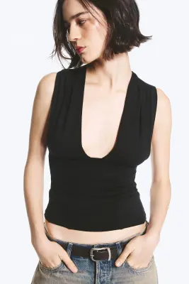Top corset en lyocell à col V - Noir — photo 1