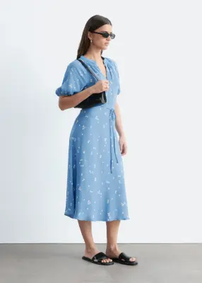 Robe midi à taille ceinturée - Bleu/Motif fleuri — photo 5