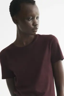 T-shirt en soie mélangée - Marron foncé — photo 2