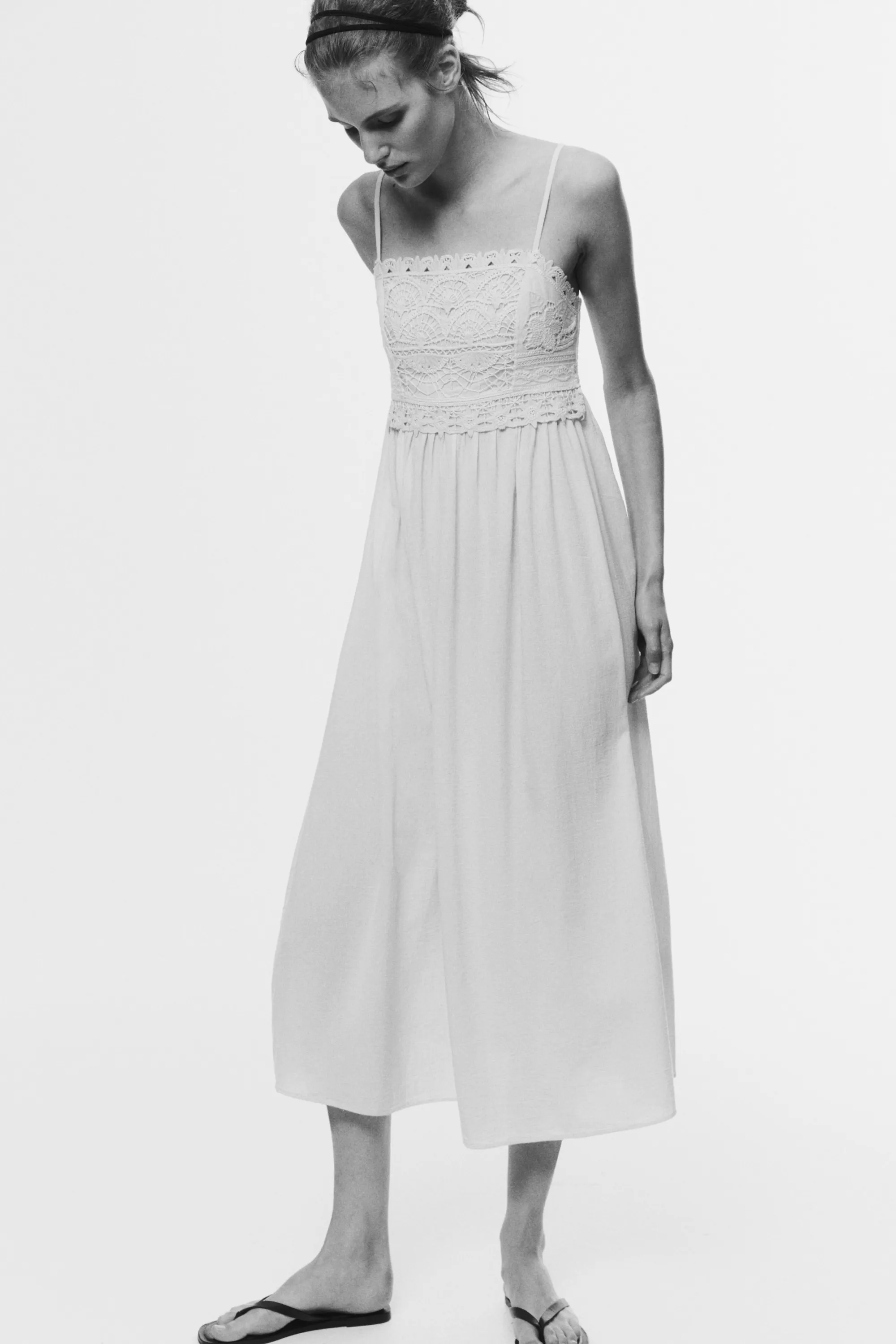 Robe à bretelles fines en coton - Beige clair