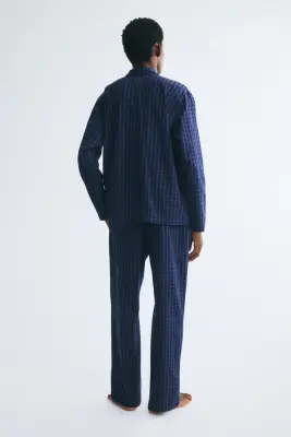 Chemise et pantalon de pyjama en popeline - Bleu marine/carreaux — photo 3