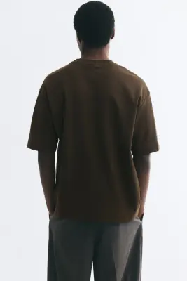 T-shirt Relaxed Fit en interlock - Vert kaki foncé — photo 2