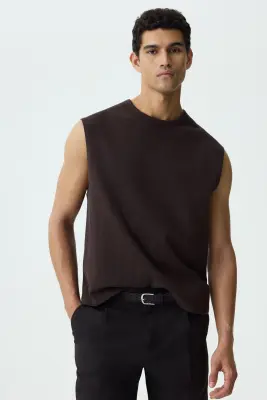 Débardeur Relaxed Fit en jersey - Marron foncé — photo 2