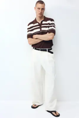 Polo Regular Fit en maille pointelle - Marron foncé — photo 2