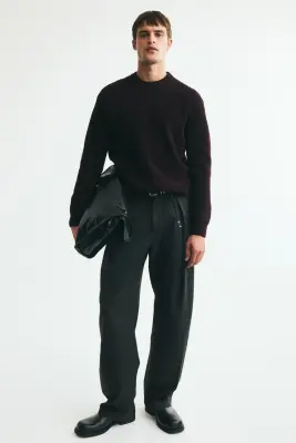 Pull Relaxed Fit en maille côtelée - Violet foncé — photo 2