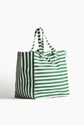 Sac de plage en toile de coton - Vert/rayé — photo 1
