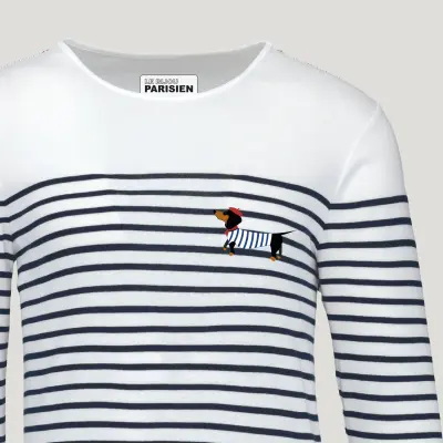 T-SHIRT MARINIERE TECKEL- COTON - BLANC ET BLEU — photo 2