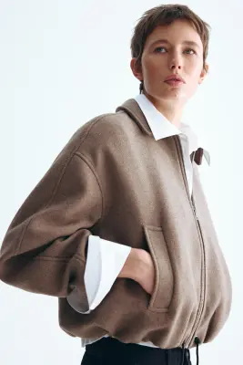 Veste courte en laine mélangée - Taupe foncé — photo 3