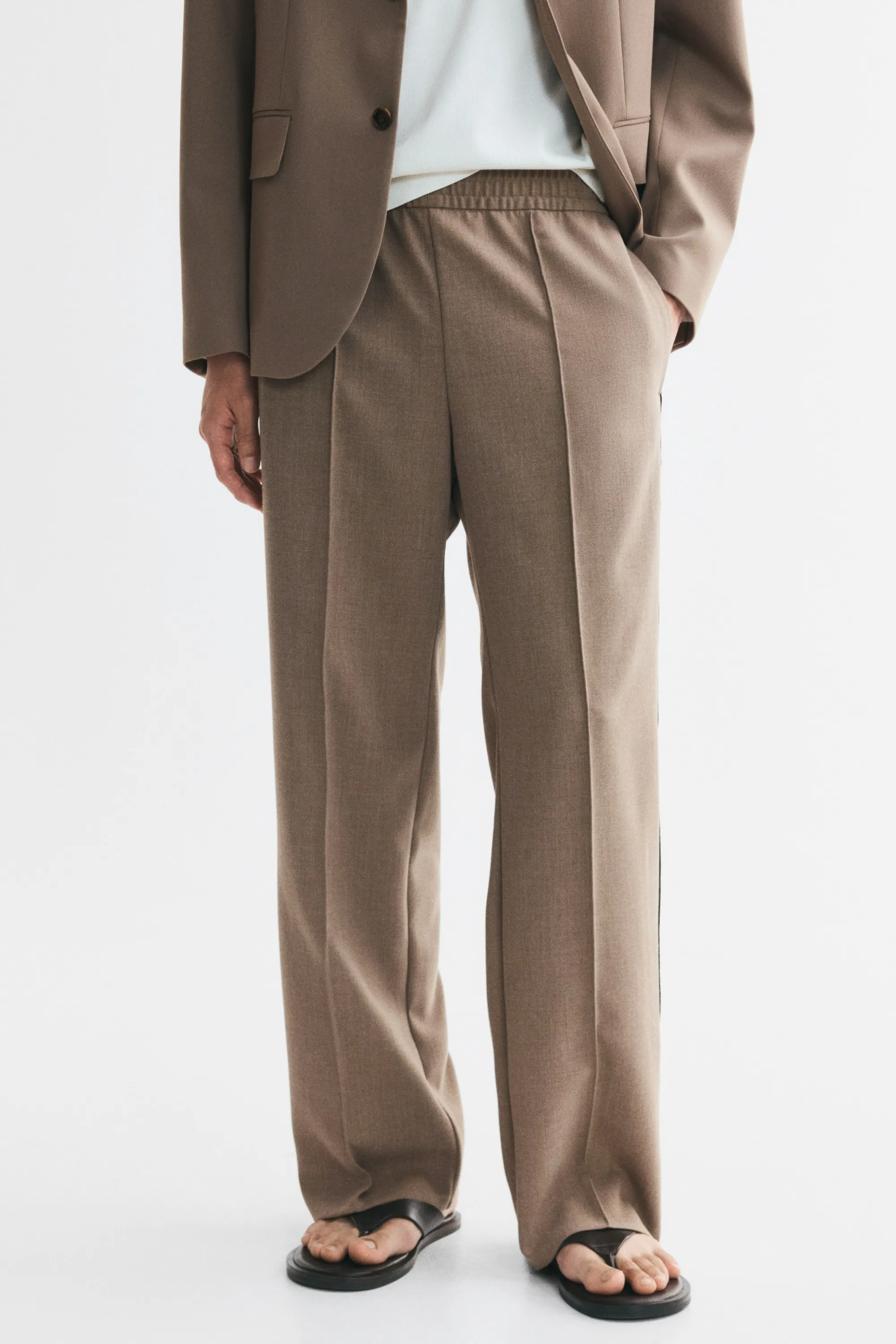 Pantalon Relaxed Fit - Marron clair/rayé