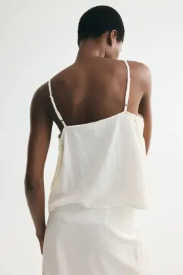 Top en lin mélangé avec broderie anglaise - Crème — photo 4