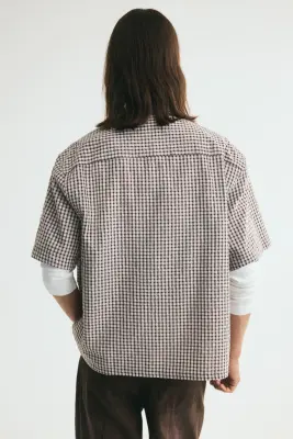 Chemise Relaxed Fit à manches courtes - Marron/carreaux — photo 3