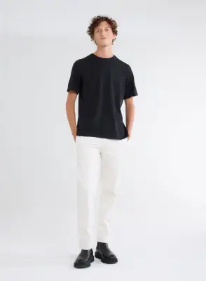 T-shirt Noir Chiné Col Rond Manches Courtes en Coton Organique — photo 2