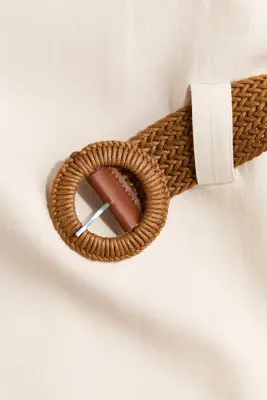 Blazer sans revers avec ceinture - Crème — photo 4