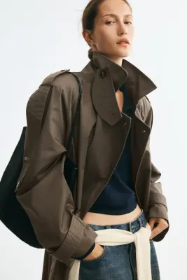 Trench-coat oversize en twill - Taupe foncé — photo 3