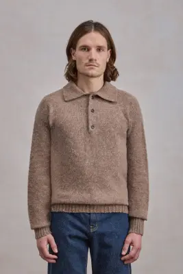 Pull col polo Shaggy Dog en laine - Marron — photo 3