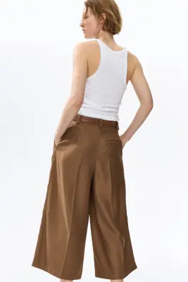 Jupe-culotte en twill avec ceinture - Beige foncé — photo 3
