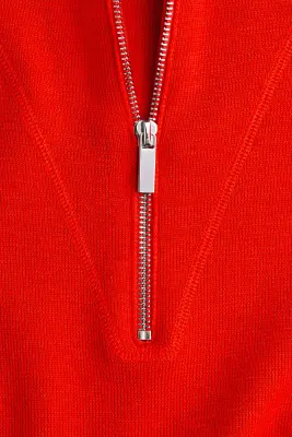Robe à col zippé en laine mérinos - Rouge — photo 3