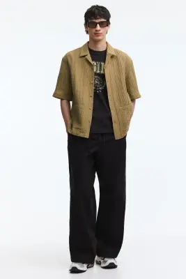 Chemise Relaxed Fit avec col cubain - Beige — photo 2