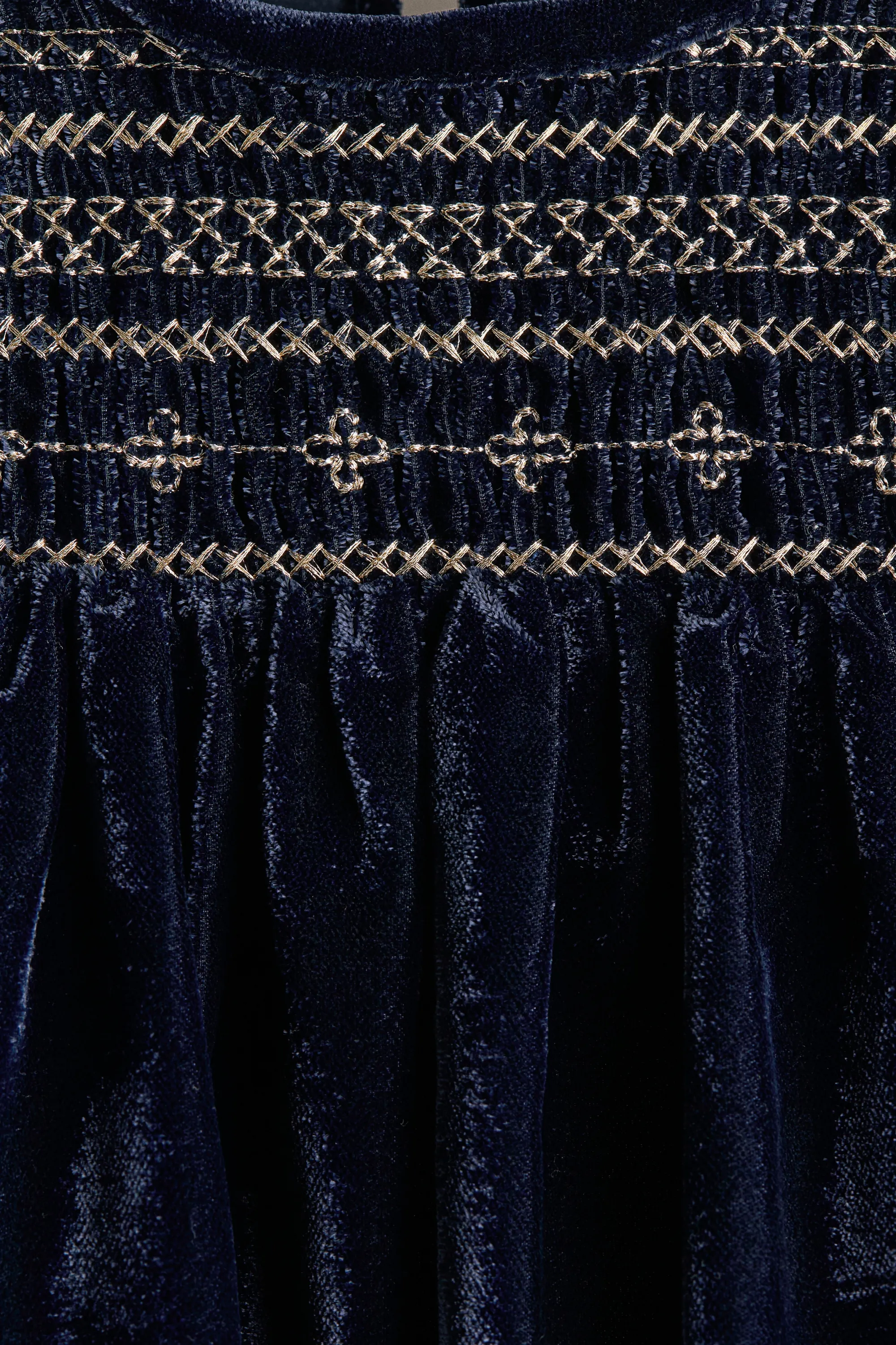 Robe en velours avec détails brodés - Bleu marine