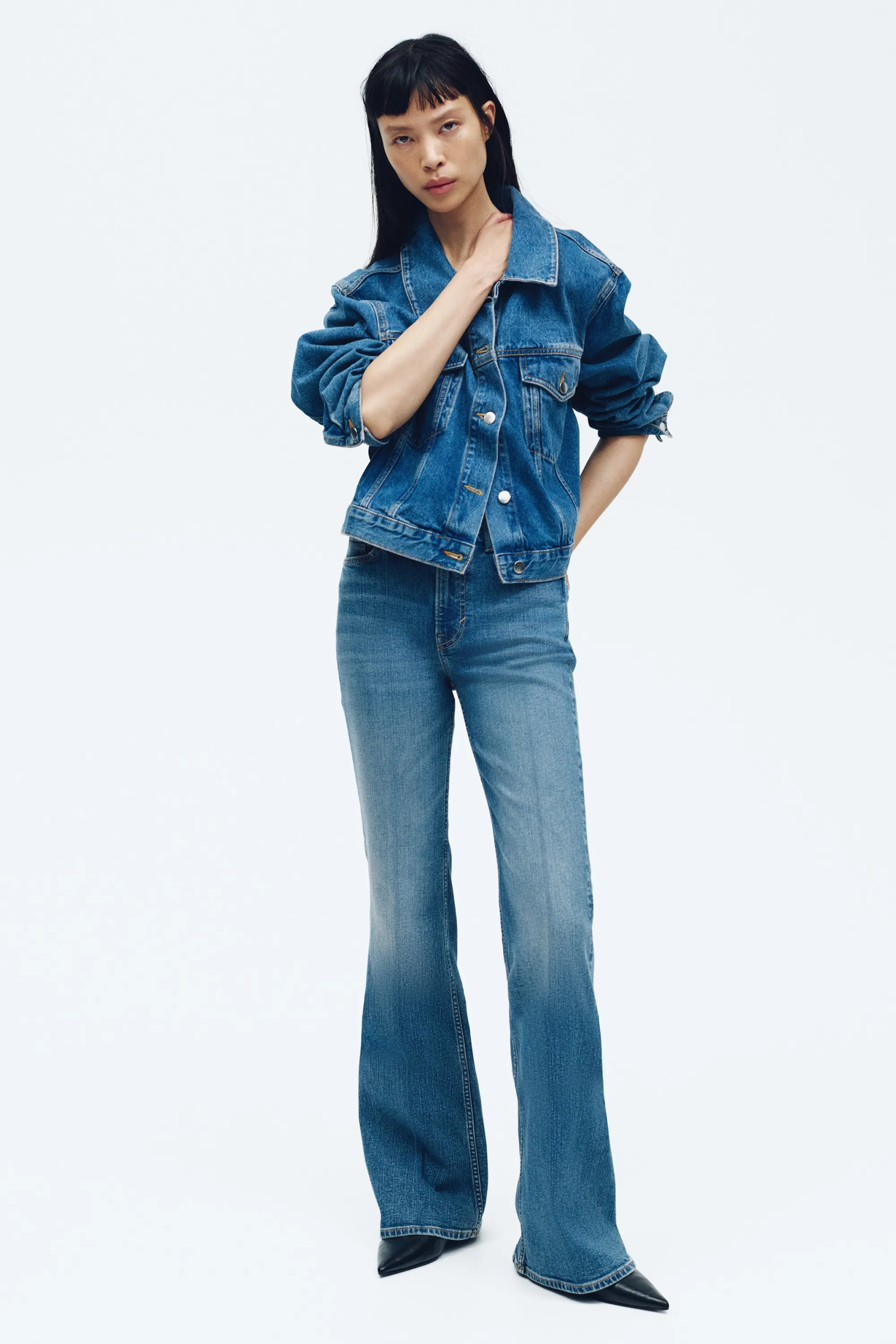 Flared High Jeans - Bleu denim
