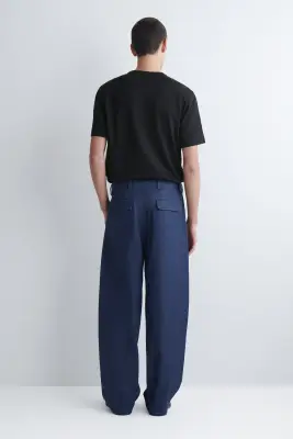 PANTALON BARREL CEINTURÉ EN DENIM - BLEU — photo 4