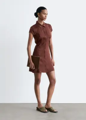 Robe-chemise courte en jacquard - Marron foncé — photo 4