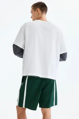 Short de survêtement Regular Fit - Vert foncé/color block — photo 2