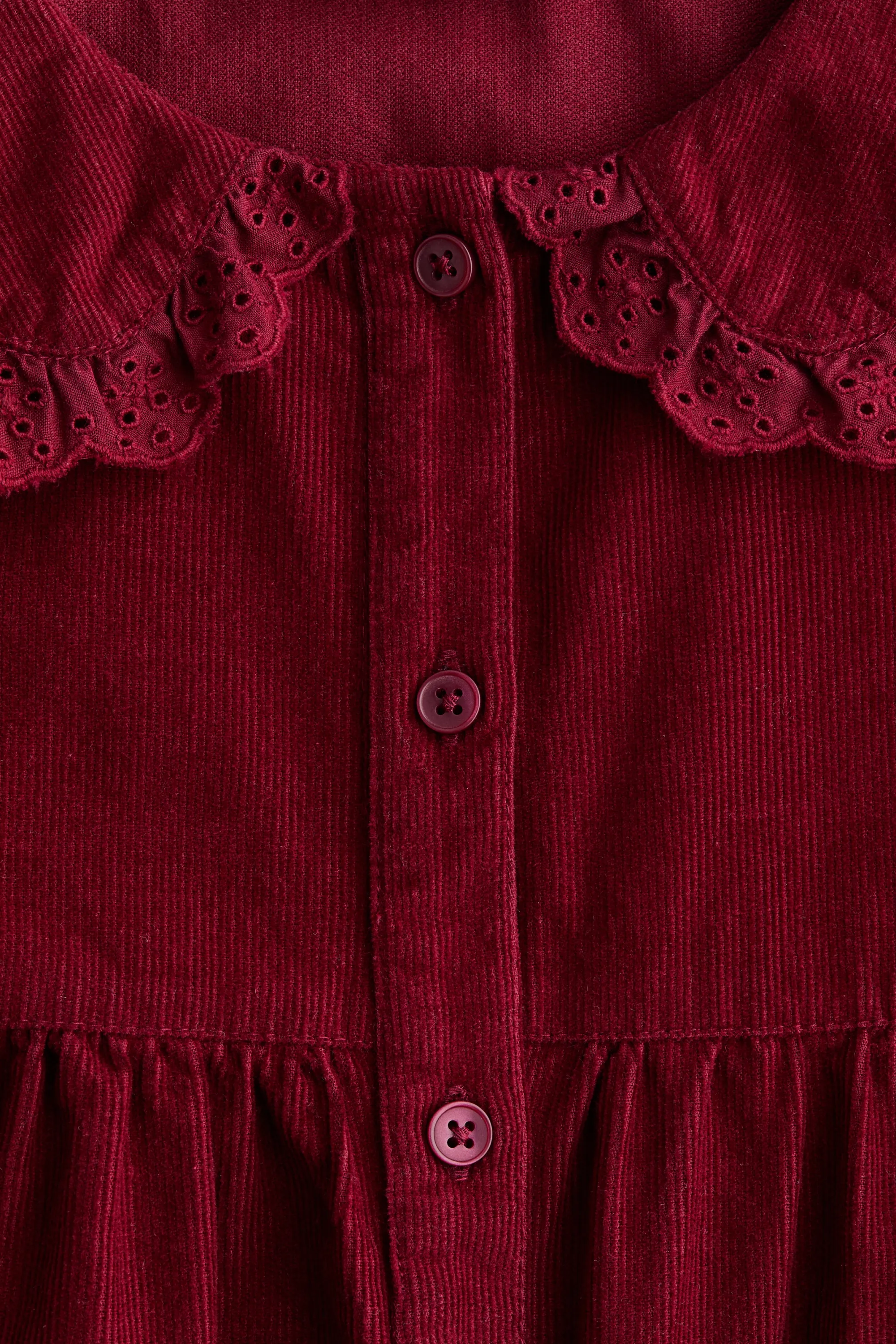 Robe en velours côtelé avec col Claudine - Rouge foncé