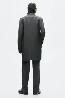 Veste droite Slim Fit en laine mélangée - Gris foncé — photo 3